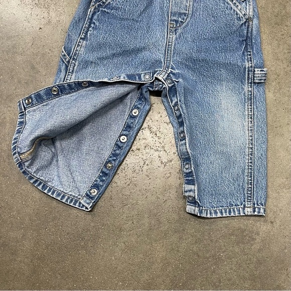 Vintage Faded Glory Bib Overalls Infant Cargo Snap Off Jean Denim - Picture 7 of 10